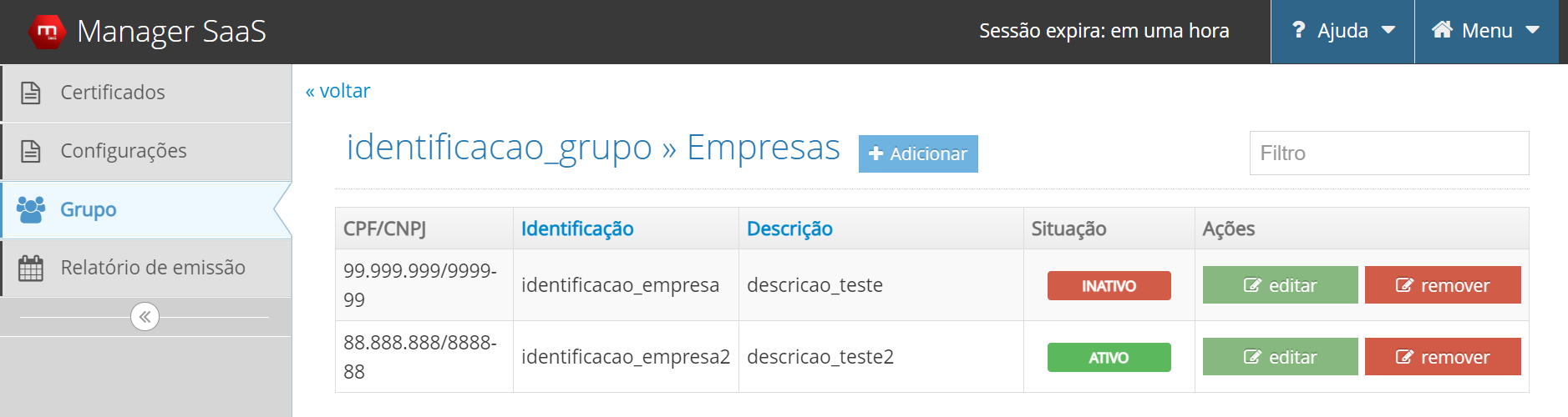 Empresa bloqueada na listagem