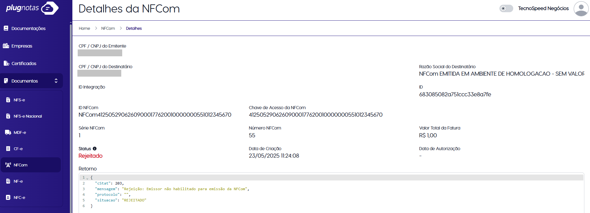 Detalhamento do NFCom