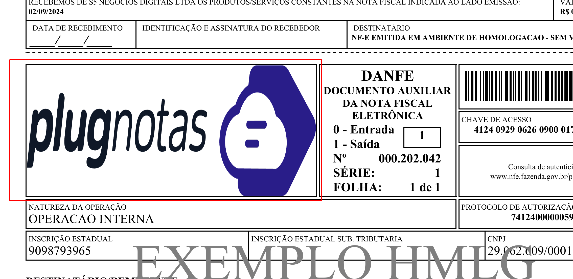 Exemplo 1 do parâmetro PreenchimentoLogo no DANFE.