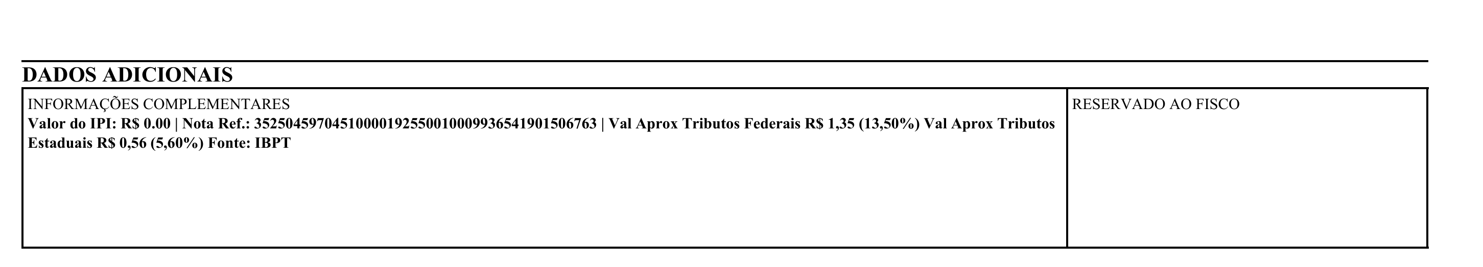 Exemplo do parâmetro InfCplMaxRow no DANFE.