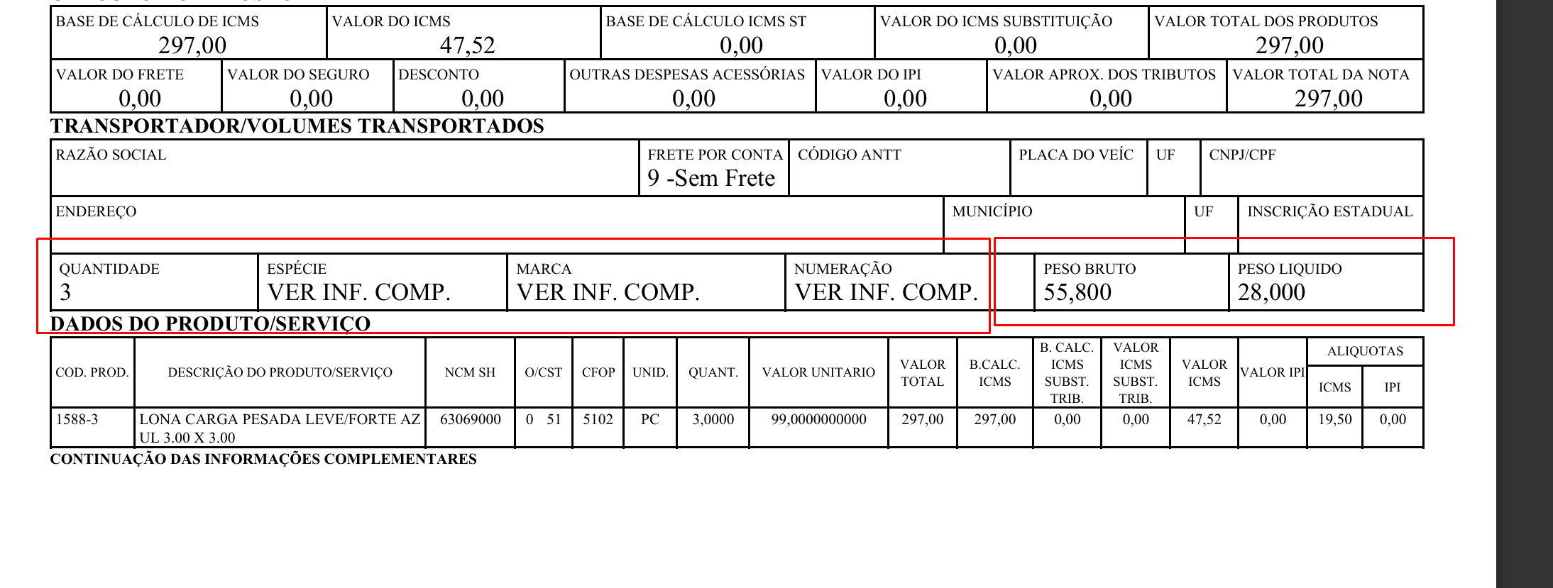 Exemplo 2 do parâmetro ImprimirVolume no DANFE.