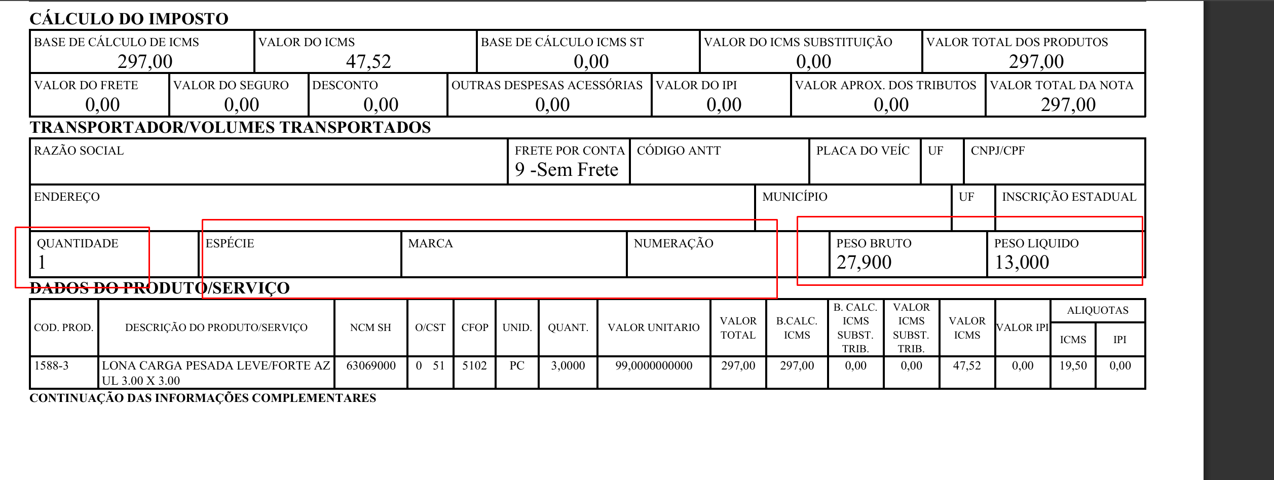 Exemplo 3 do parâmetro ImprimirVolume no DANFE.