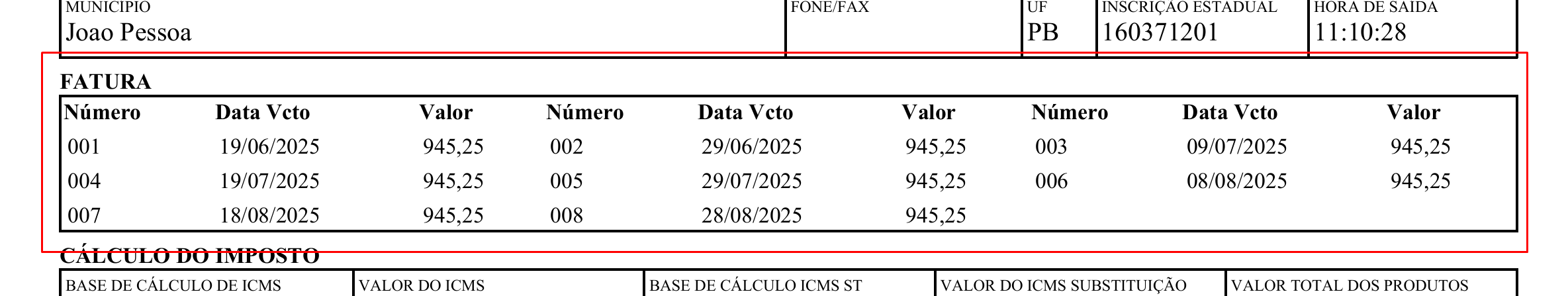 Exemplo 4 do parâmetro ImprimirDuplicata no DANFE.