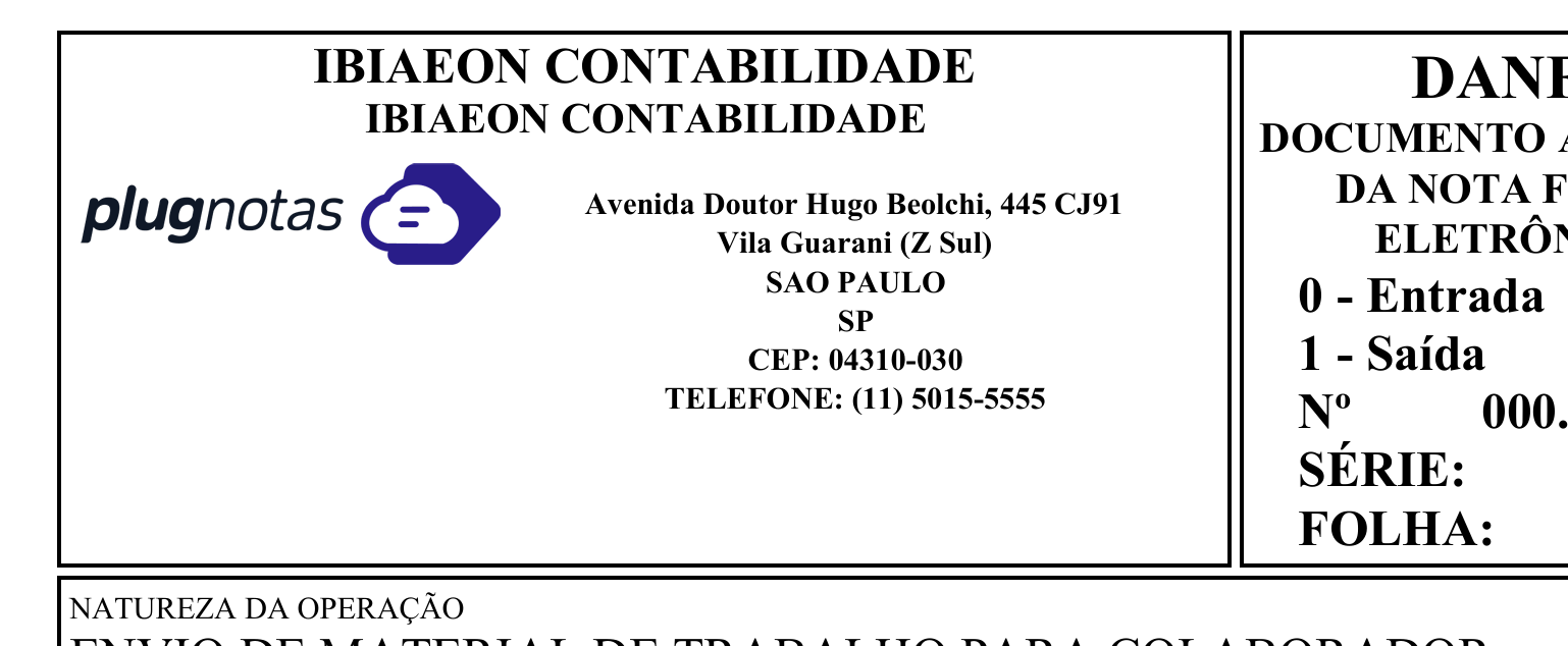 Exemplo do parâmetro RetirarEmailEmitenteLogo no DANFE.