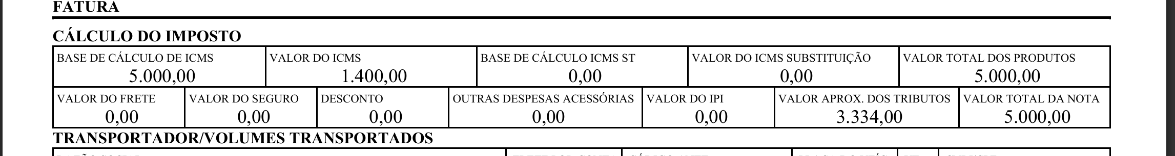 Exemplo 1 do parâmetro ImprimirGrupoImpostoPisCofins no DANFE.