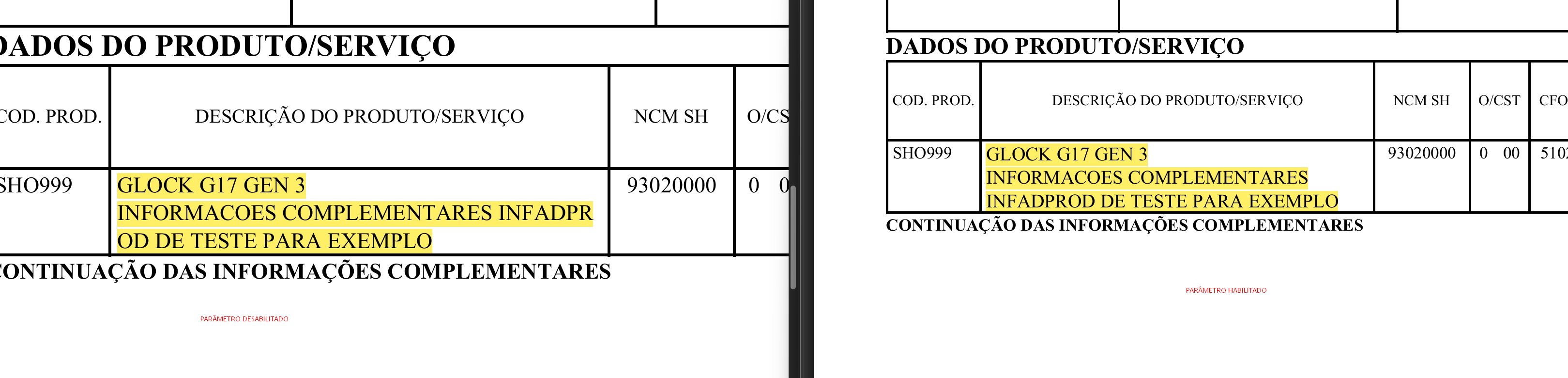 Exemplo 3 do parâmetro ImprimirDescricaoItemMaior no DANFE.