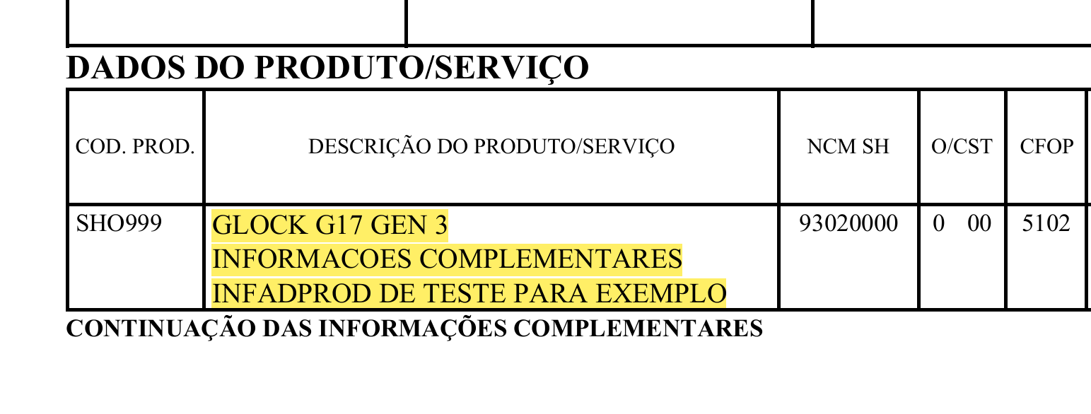 Exemplo 2 do parâmetro ImprimirDescricaoItemMaior no DANFE.