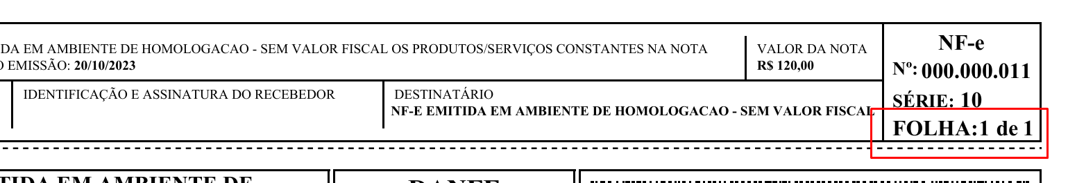 Exemplo do parâmetro ImprimirPaginaCanhoto no DANFE.