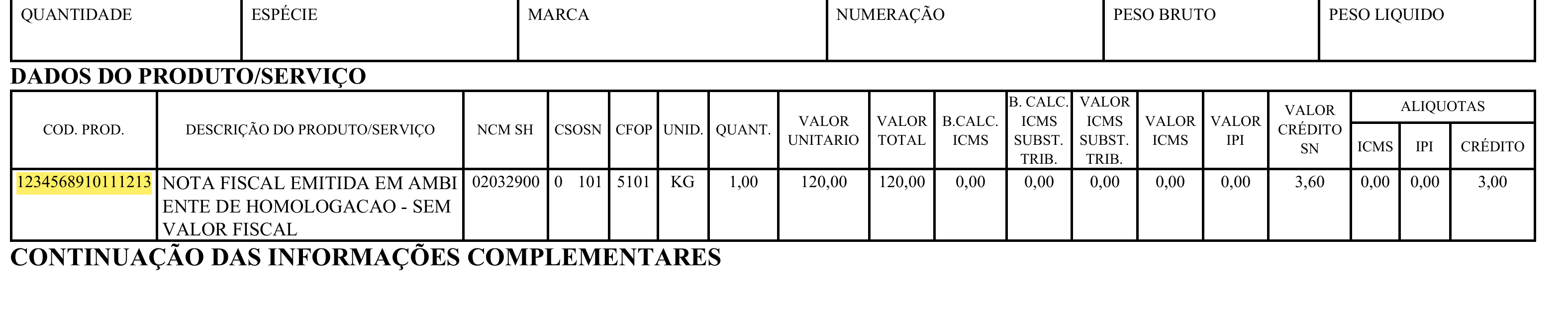 Exemplo 1 do parâmetro CodigoProdutoDinamico no DANFE.