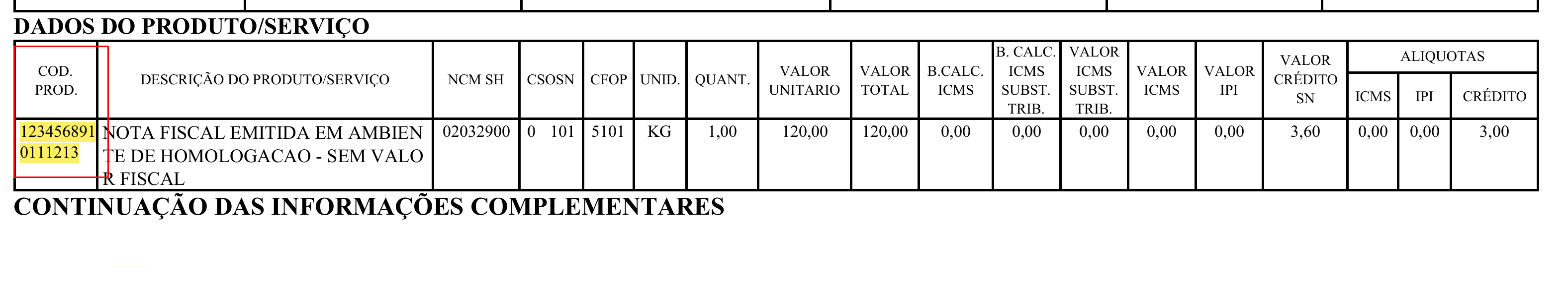 Exemplo 2 do parâmetro CodigoProdutoDinamico no DANFE.