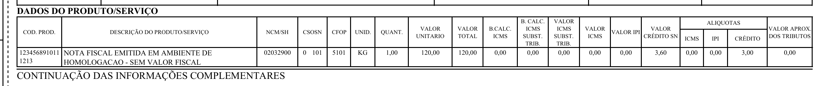 Exemplo 1 do parâmetro RetirarValorCOFINS no DANFE.