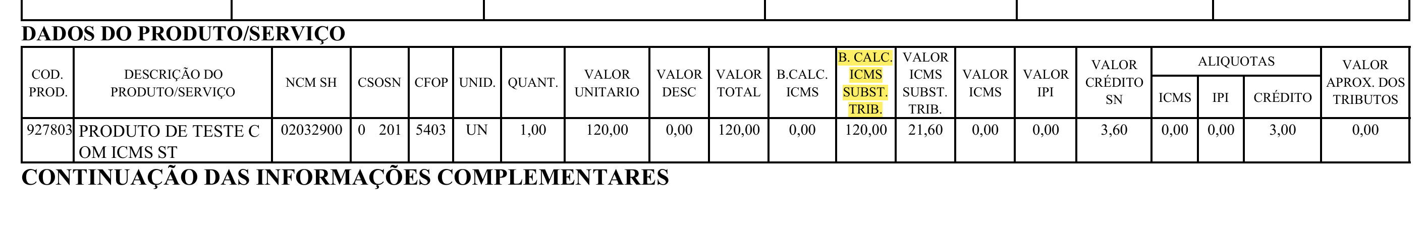 Exemplo 2 do parâmetro RetirarBaseCalculoIcmsSt no DANFE.