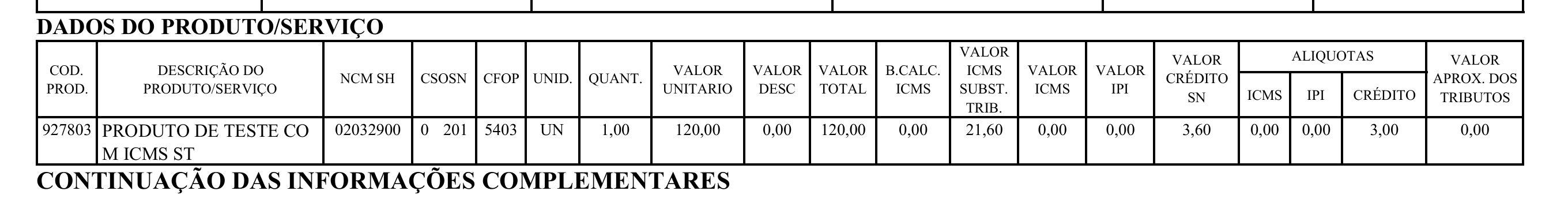 Exemplo 1 do parâmetro RetirarBaseCalculoIcmsSt no DANFE.