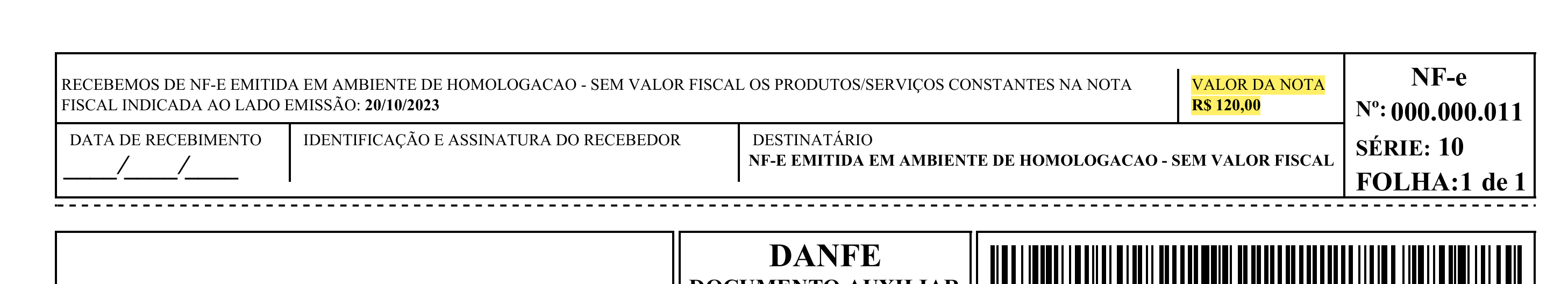 Exemplo 1 do parâmetro ImprimirValorTotalCabecalho no DANFE.