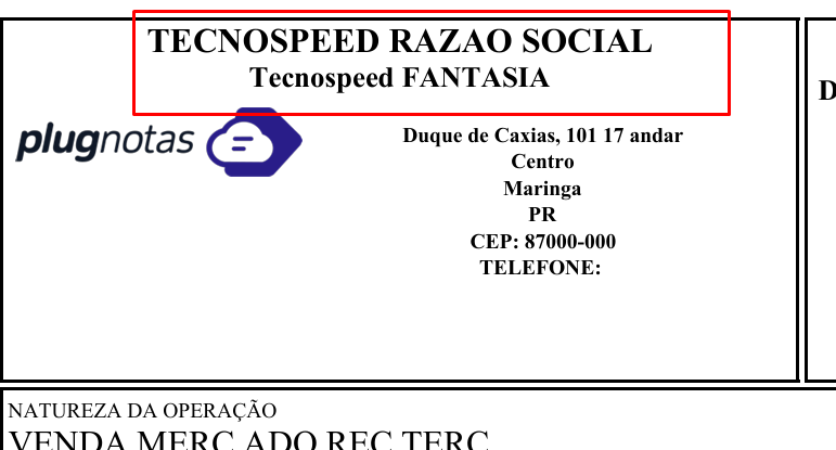 Exemplo 1 do parâmetro NomeFantasiaLogo no DANFE.