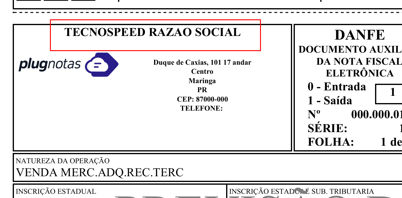 Exemplo 2 do parâmetro NomeFantasiaLogo no DANFE.