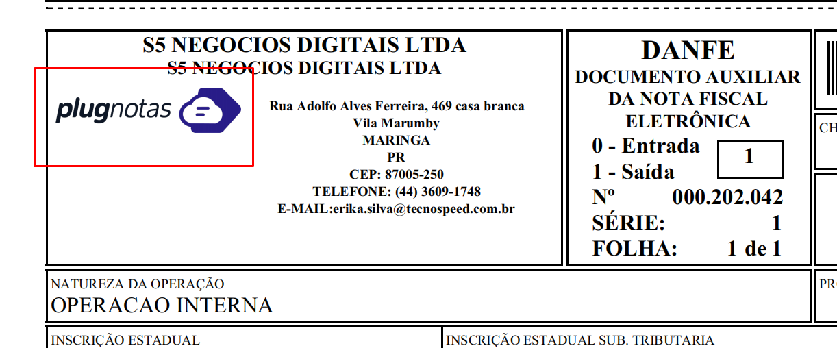 Exemplo 2 do parâmetro PreenchimentoLogo no DANFE.